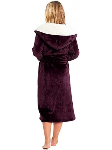 Robes Women Robe Fleece Bathrobe Fluffy Plush Hood Shawl Long Sleeved Spa Robe Sleepwear Plus Size Pajamas Top Home Clothes -...