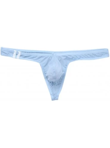 Briefs Men's Ice Silk Low Rise Bulge Pouch G-String Thong Stretchy T-Back Bikini Underwear - Light Blue - CY18QMIKNZG $30.68