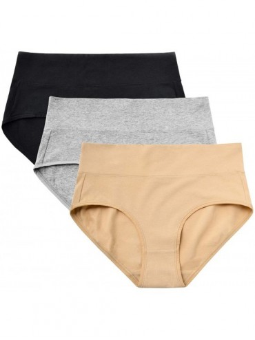 Panties Women's High Waisted Panty Comfort Cotton High Cut Brief Full Figure Underwear Pack of 3 - Black&nude&grey - CT199ALU...