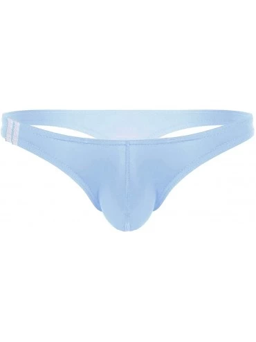 Briefs Men's Ice Silk Low Rise Bulge Pouch G-String Thong Stretchy T-Back Bikini Underwear - Light Blue - CY18QMIKNZG $13.15