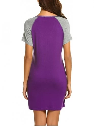 Nightgowns & Sleepshirts Women's Short Sleeve V-Neck Nightgown Soft Sleeping Shirts Loungewear Nightshirts - Purple - CE18DL5...