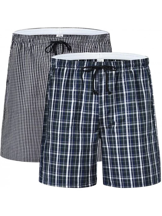 Sleep Bottoms Men's Pajama Shorts Man Plaid Sleep Shorts Cotton Lounge Boxer Shorts with Pockets - 2 Pack-09 - CG199A7CWMZ $2...