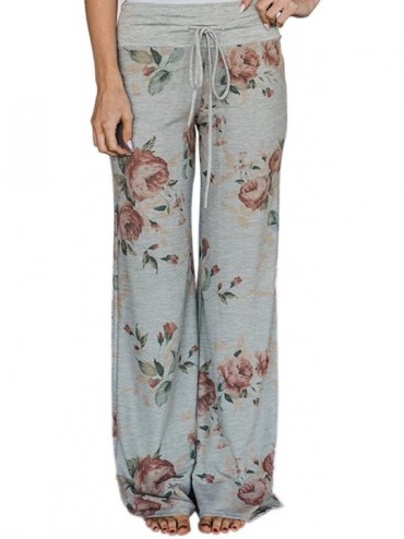 Bottoms WD-Amour Women's Comfy Stretch Floral Print Drawstring Palazzo Wide Leg Lounge Pants (XX-Large- Grey) - C0189UQ7705 $...