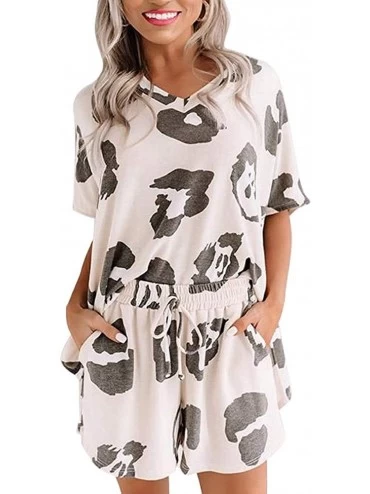Sets Women Short Pajamas Sets Two Piece Tie Dye Sleepwear Loungewear with Shorts - White Leopard Print - CI19DLA5ZHX $52.55