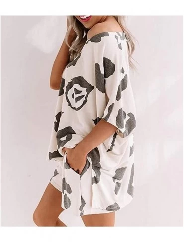 Sets Women Short Pajamas Sets Two Piece Tie Dye Sleepwear Loungewear with Shorts - White Leopard Print - CI19DLA5ZHX $33.38