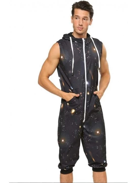 Sleep Sets Men's One Piece Starry Sky Print Sports and Leisure Jumpsuit All in One Hooded Jumpsuit-Black-S - Black - CP194L66...