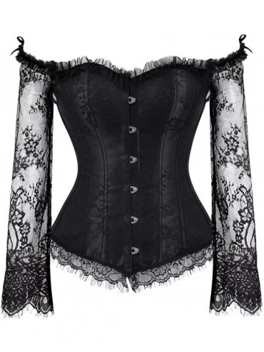 Bustiers & Corsets Corsets for Women Overbust Bustier Top Gothic Sexy Shoulder with Straps - 8127black - CG18NKC3NWM $45.11