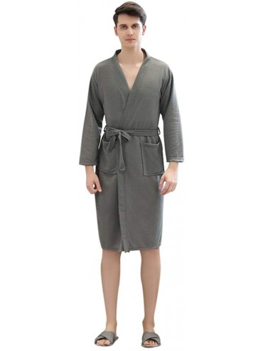 Robes Womens/Mens Solid Bandage Robe Bathrobe Gown Pajamas Long Sleepwear Pocket Waistband - Men_gray - CV1955UGLT5 $44.11