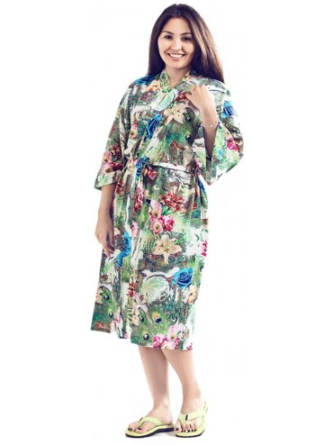 Robes Women 80% Cotton Sexy Soft Digital Print Long Full-Length Robe - Kongquebai - C119C4TK0RW $50.28