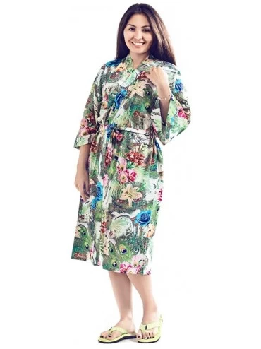 Robes Women 80% Cotton Sexy Soft Digital Print Long Full-Length Robe - Kongquebai - C119C4TK0RW $43.27