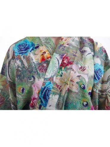 Robes Women 80% Cotton Sexy Soft Digital Print Long Full-Length Robe - Kongquebai - C119C4TK0RW $20.46