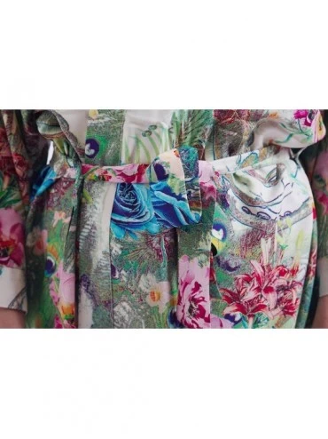 Robes Women 80% Cotton Sexy Soft Digital Print Long Full-Length Robe - Kongquebai - C119C4TK0RW $20.46