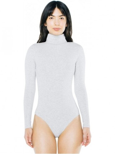 Shapewear Women's Cotton Spandex Long Sleeve Turtleneck Bodysuit - Heather Grey - CG18XA7SAXL $63.98