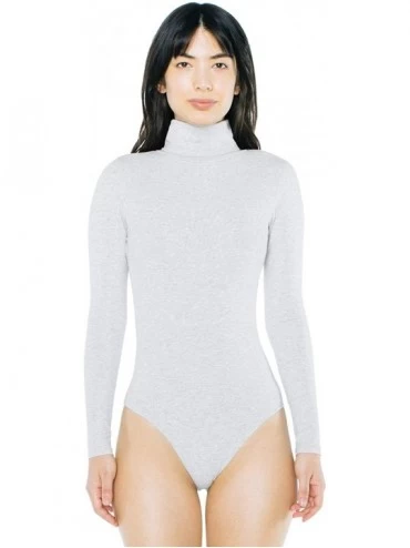 Shapewear Women's Cotton Spandex Long Sleeve Turtleneck Bodysuit - Heather Grey - CG18XA7SAXL $55.60