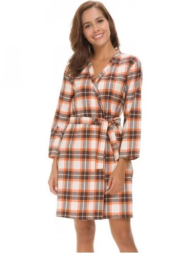 Robes Women Short Spa Robes Plaid Homewear Pockets Kimono Lounge Bathrobe - Orange - CO18GAWM0QL $37.85