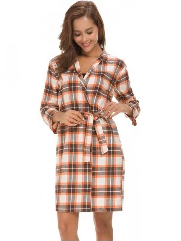 Robes Women Short Spa Robes Plaid Homewear Pockets Kimono Lounge Bathrobe - Orange - CO18GAWM0QL $24.90