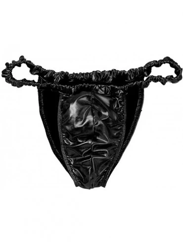 Bikinis Men's PVC Leather Wetlook Briefs Underwear Lingerie Bikini Swimwear - Black - CX1800CSR6E $20.61