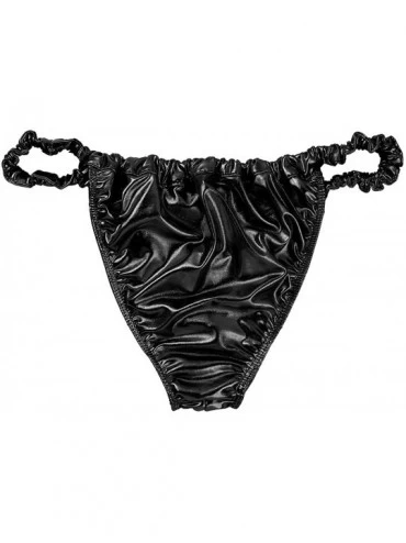Bikinis Men's PVC Leather Wetlook Briefs Underwear Lingerie Bikini Swimwear - Black - CX1800CSR6E $12.58