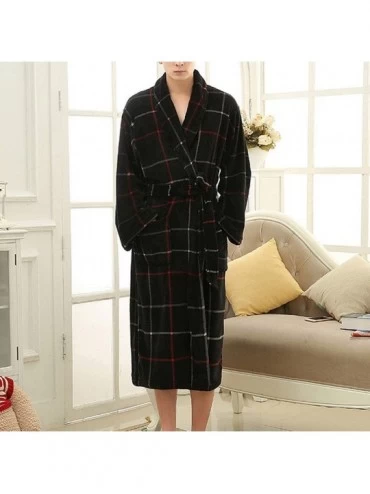 Robes Mens Fleece Plaid Long Bathrobe Robe Soft Spa Robe Sleep Robe Warm Fleece Robe- Plush Bathrobe Shawl Collar Lightweight...