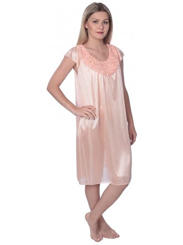 Nightgowns & Sleepshirts Women's Solid Tricot Long Shiny Satin Silky Nightgown - Peach - CD18EIYZ4GQ $33.92