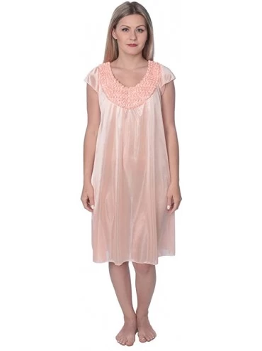 Nightgowns & Sleepshirts Women's Solid Tricot Long Shiny Satin Silky Nightgown - Peach - CD18EIYZ4GQ $15.45