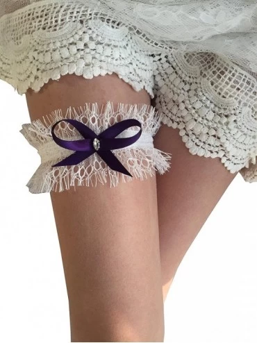 Garters & Garter Belts Wedding Garter Krystal Bow Lace Garter Bridal Garter G05 - Purple - CD189TTRUD8 $22.24