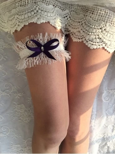Garters & Garter Belts Wedding Garter Krystal Bow Lace Garter Bridal Garter G05 - Purple - CD189TTRUD8 $8.95