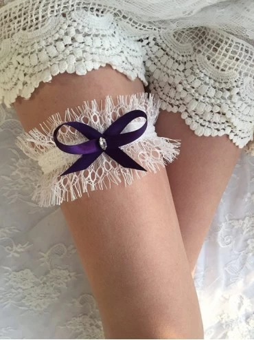 Garters & Garter Belts Wedding Garter Krystal Bow Lace Garter Bridal Garter G05 - Purple - CD189TTRUD8 $8.95