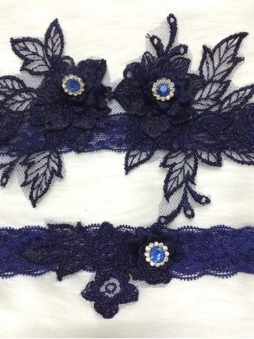 Garters & Garter Belts 2019 Handmade Lace Wedding Garter Set for Bride Party Bridal Leg Garters - 1-navy - CS18H9LI982 $13.39