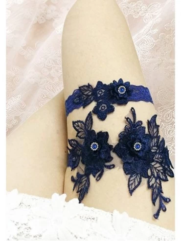 Garters & Garter Belts 2019 Handmade Lace Wedding Garter Set for Bride Party Bridal Leg Garters - 1-navy - CS18H9LI982 $13.39