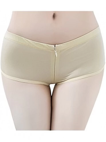 Panties Women's Sexy Underwear Briefs Lingerie Zipper Open Crotch Underpants Boyshorts Panties - Light Beige - CZ18EO76YDN $1...