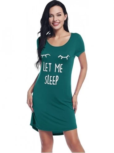 Nightgowns & Sleepshirts Womens Ultra Soft Nightgown Short Sleeve Cute Print Sleep Shirts - Green - CX198XRGID0 $22.51