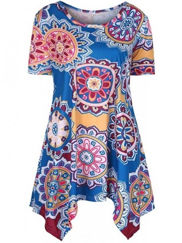 Robes Women's Summer Cold Shoulder Tunic Top Swing T-Shirt Loose Dress with Pockets C - J - C318U668Q6D $18.08