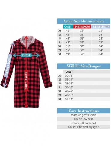 Tops Women's Warm Flannel Sleep Shirt with Hood- Button Down Pajama Top - Red and Navy Plaid - CT18TTI0AWM $34.70