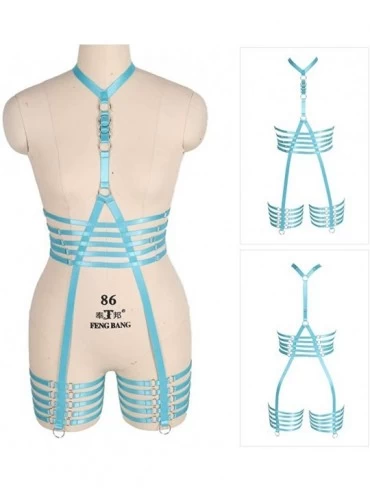Accessories Women Full Body Bandage Harness Bralette Rave Punk Size Strappy Frame Cage Waist Garter Belts Set - Jade Green - ...