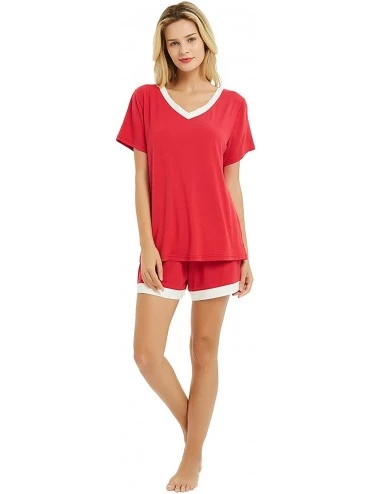 Sets Women's Pajama Set Short Sleeve V-Neck Soft Sleepwear and Shorts PJS Sets Nightwear Loungewear - Red - CK18SAKNURL $20.78