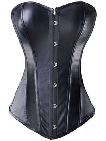 Bustiers & Corsets All Black Overbust Boned Goth Steampunk Corset Waist Traning Shaper Corselet - Faux Leather Pure Black - C...
