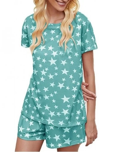 Sets Women Nightwear Cute Summer Short Sleeve Shirt and Shorts Pajama Set Sleepwear Loungewear - Star Green - CW19CDO5XXR $35.50