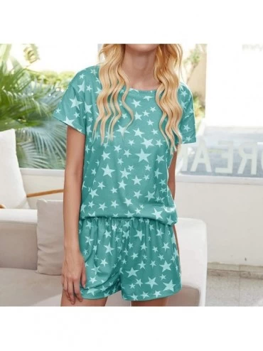 Sets Women Nightwear Cute Summer Short Sleeve Shirt and Shorts Pajama Set Sleepwear Loungewear - Star Green - CW19CDO5XXR $17.75