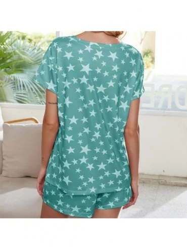 Sets Women Nightwear Cute Summer Short Sleeve Shirt and Shorts Pajama Set Sleepwear Loungewear - Star Green - CW19CDO5XXR $17.75