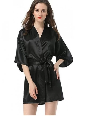 Robes Black Women's Faux Silk Robe Bath Gown Kimono Yukata Bathrobe Solid Color Sleepwear - As the Photo Show8 - CQ19C92SDA5 ...