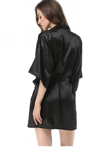 Robes Black Women's Faux Silk Robe Bath Gown Kimono Yukata Bathrobe Solid Color Sleepwear - As the Photo Show8 - CQ19C92SDA5 ...