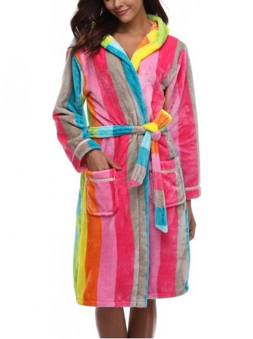 Robes Women's Plush Robes with Hood Cute Rainbow- Flannel Nightgowns Soft Warm Loungewear - H Rainbow - CL18Z0Q0I62 $54.17