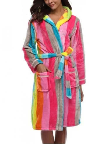 Robes Women's Plush Robes with Hood Cute Rainbow- Flannel Nightgowns Soft Warm Loungewear - H Rainbow - CL18Z0Q0I62 $18.68