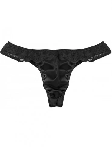 Briefs Sissy Pouch Thong Panties Men Satin Lace Frilly Bikini Briefs G-String T-Back Underwear Nightwear - Black - CO18G2RRRS...