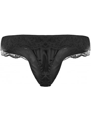 Briefs Sissy Pouch Thong Panties Men Satin Lace Frilly Bikini Briefs G-String T-Back Underwear Nightwear - Black - CO18G2RRRS...