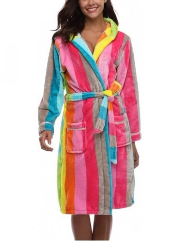 Robes Women's Plush Robes with Hood Cute Rainbow- Flannel Nightgowns Soft Warm Loungewear - H Rainbow - CL18Z0Q0I62 $18.68