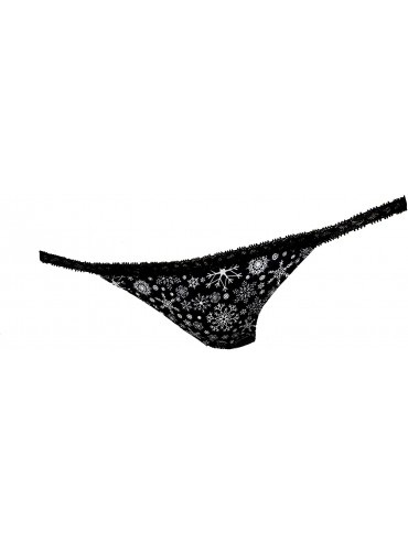 Panties Lace String Cotton Bikini - Black Snowflakes - C118IATX3X6 $30.31