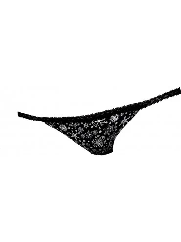 Panties Lace String Cotton Bikini - Black Snowflakes - C118IATX3X6 $24.86