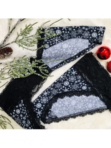 Panties Lace String Cotton Bikini - Black Snowflakes - C118IATX3X6 $16.35